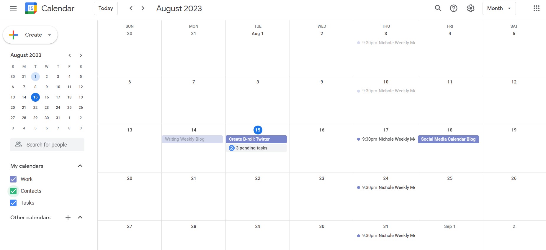 social media calendar example google calendar
